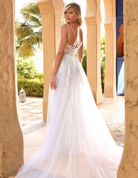 Robe de mariée bustier avec dentelle et surjupe