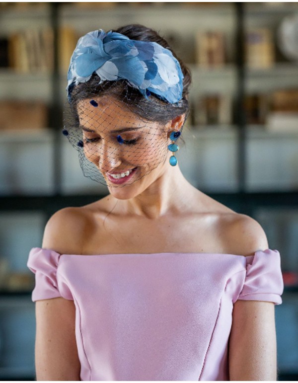 Goose feather headband in blue - Sandra Cala by Lilian - 2 2